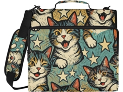 Pasta organizadora com zíper na parte de trás, estampada com Gato Travesso Rindo, 3,8 cm, 1,5 dobras, fácil de transportar.