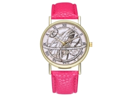 Reloj De Cuarzo Unisex Con Correa De Cuero Pu, Dial Con Números Romanos, Color Rojo Rosa Zhoulianfa
