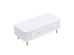 Mesa de Centro com Gavetas e Cantos Arredondados,estilo Sofisticado com Puxadores e Pés Dourados para Sala de Estar PAPRIKA SHOP