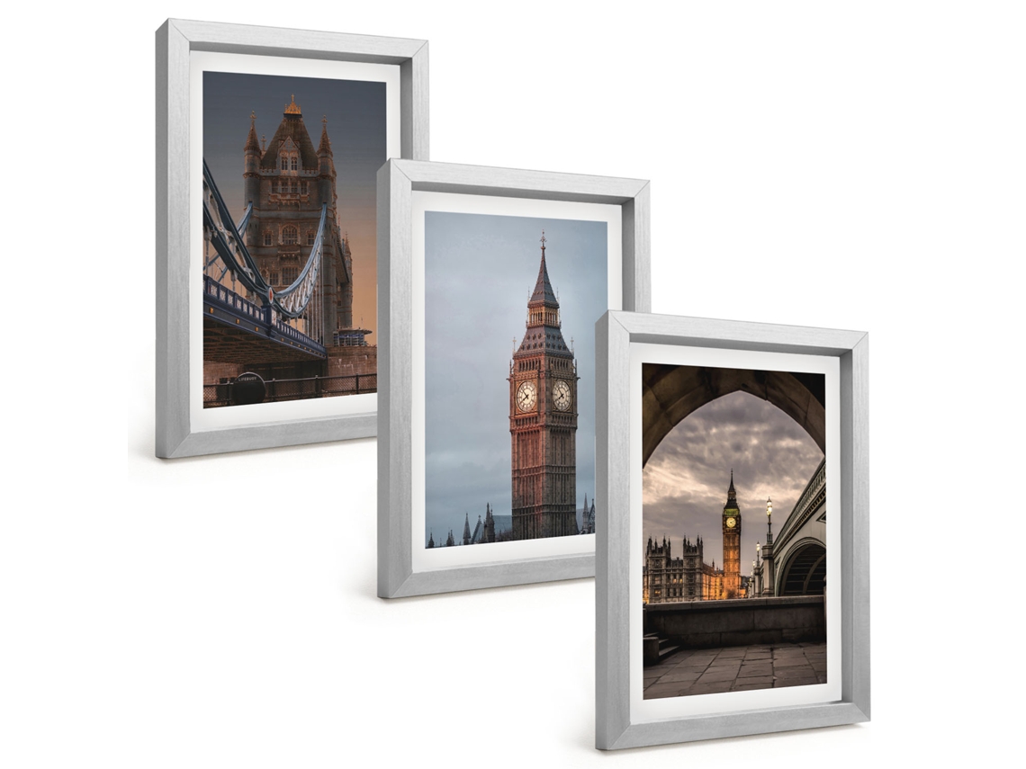 Galeria De Pinturas Muraisponte De Londres, Relógio Big Ben Moldura Prateada Fotos Para O Escritório Espelharte (3 Peças 20x30 Cm)