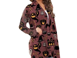 Blusa De Halloween Com Frente Aberta, Manga Longa Solta, Estilo Outerwear Casual Elegante, Estampada Tipo 6 M