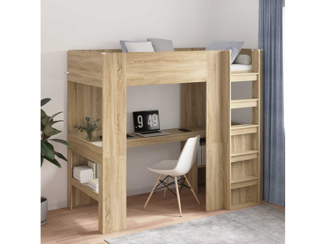 Vidaxl Estrutura De Cama Loft Com Mesa Carvalho Sonoma 90 X 190 Cm