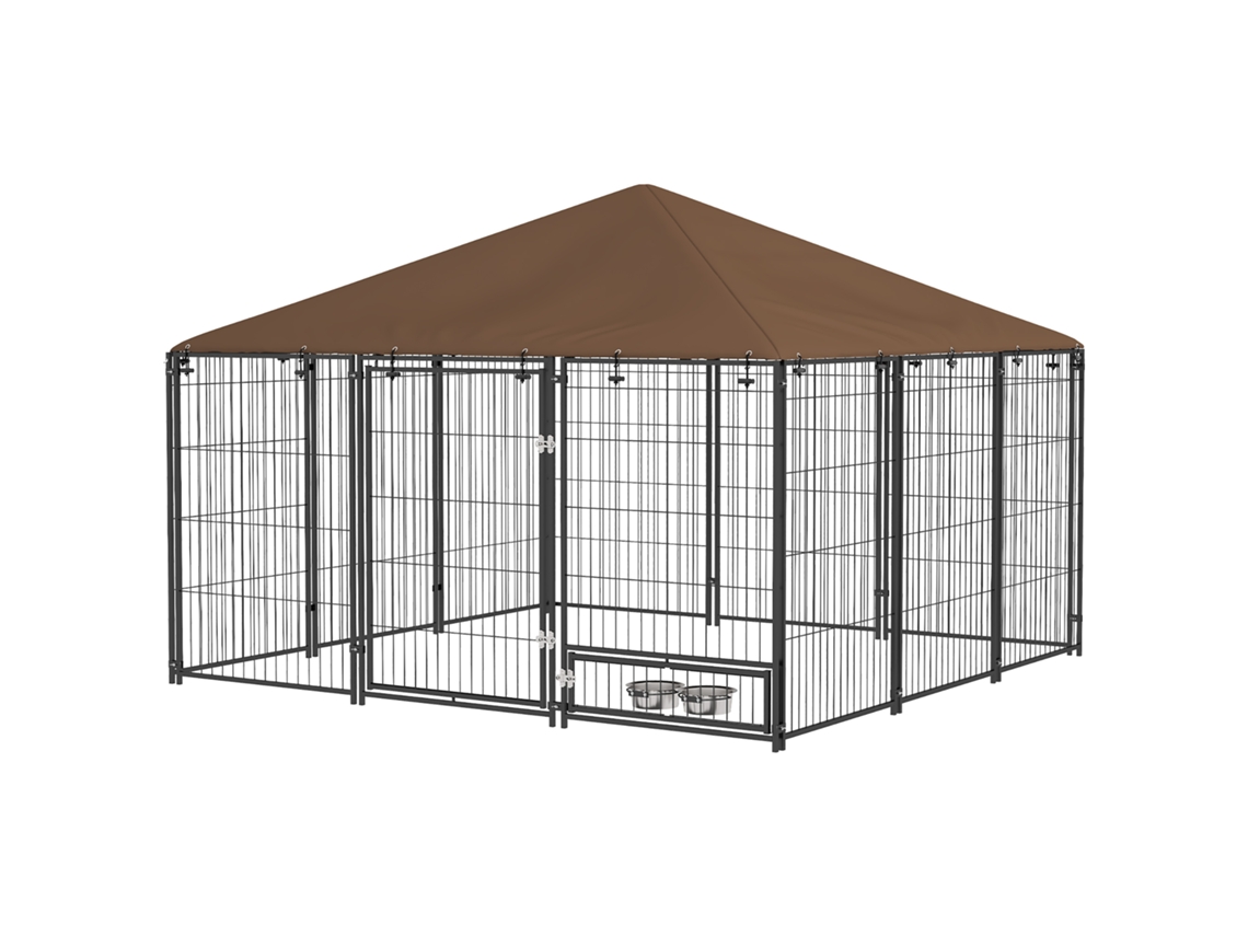 Canil Exterior em Aço e Tecido Oxford Rack, À Prova de Intempéries (espaçoso, com Telhado)