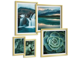 Pinturas Murais Modernas Montanhas, Lago, Lobo, Natureza Moldura Dourada Fotos Para O Escritório Espelharte (conjunto De 5 Imagens)