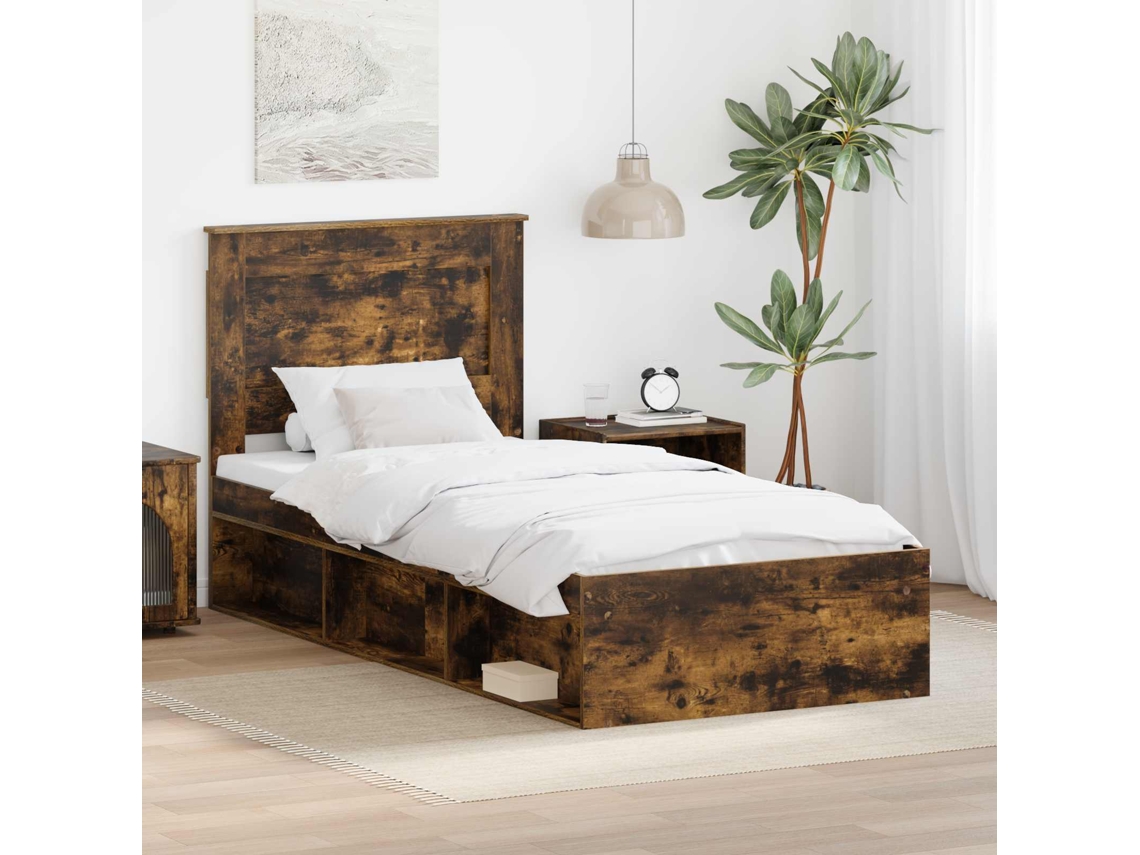 Vidaxl Estrutura da Cama com Cabeceira Carvalho Defumado 75 X 190 Cm