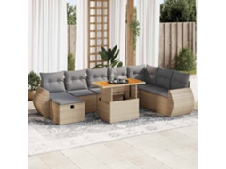 Vidaxl 9 Pcs Conjunto Sofás Jardim Com Almofadões Vime Pe/acácia Bege