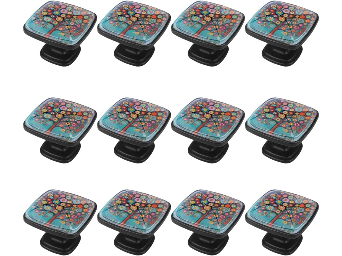 Puxadores Quadrados Para Gavetas De Cômoda, Puxadores Para Armários De Cozinha, 12 Peças, Estampa Abstrata E Colorida De