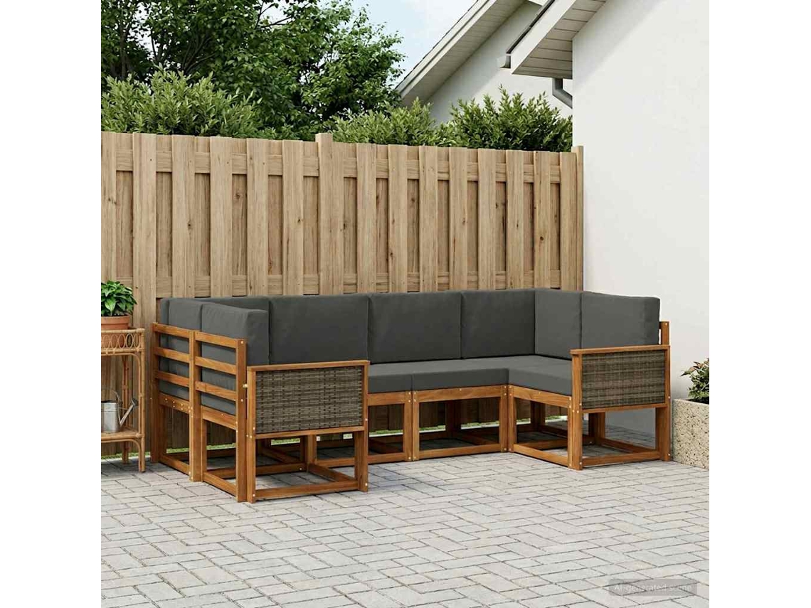 Vidaxl Conjunto De Sofás Para Exterior 6 Unid. Natural E Antracite