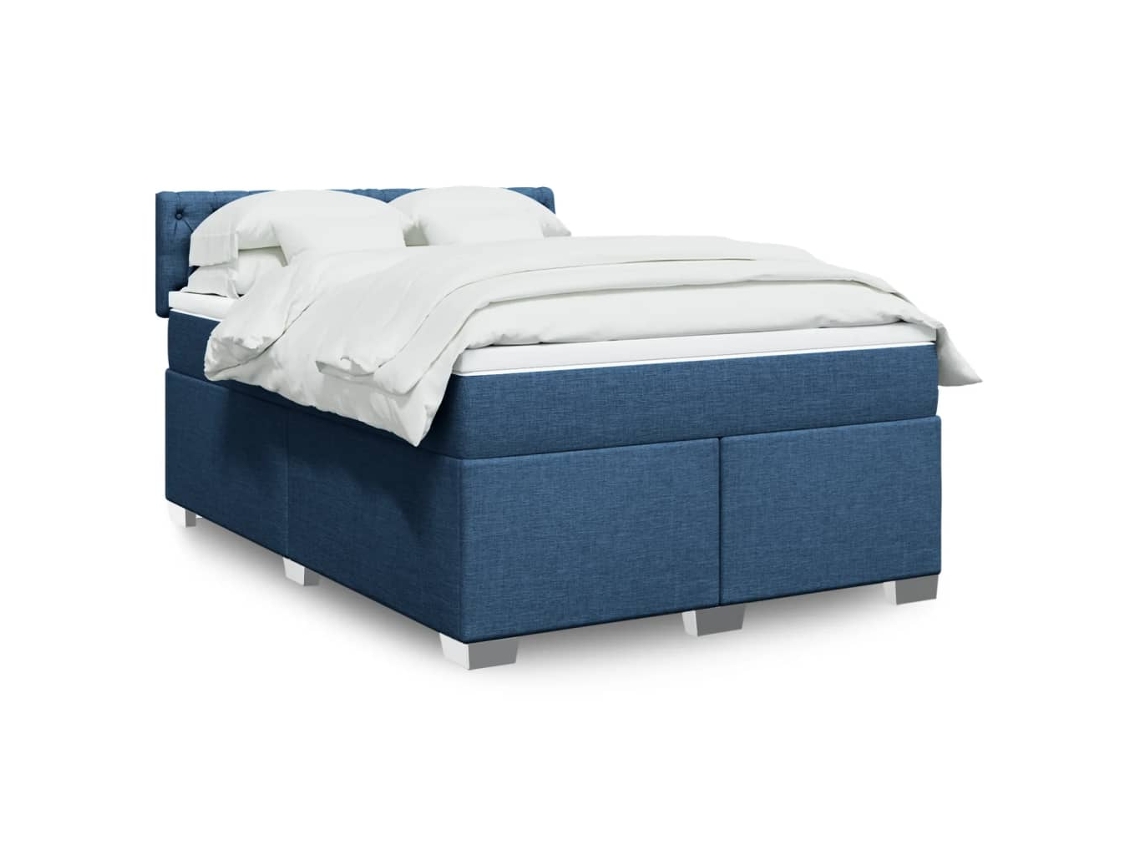 Vidaxl Cama Com Molas/colchão 140x200 Cm Tecido Azul