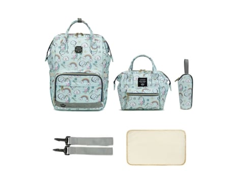 Mochila Para Fraldas Com Muda Fraldas Portátil, Mala De Mão E Bolsa Para Aquecer Biberões Azul Celeste Hexinyigjly (conjunto De 3 Peças)