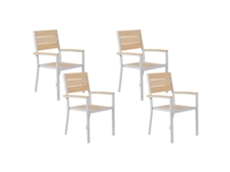 Conjunto De 4 Cadeiras De Jardim Beliani Prato De Madeira Plástica Creme 57x57x90