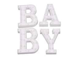 Conjunto de 2026 de letras grandes de LED branco quente com a palavra "Bebê" para decoração de festas de casamento, funciona a bateria.