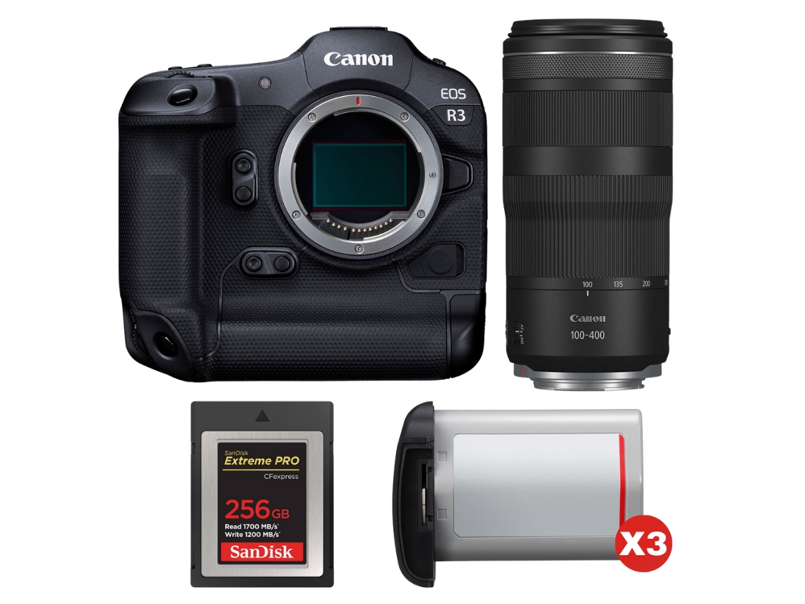 Eos R3 + Rf 100 400mm F/5.6 8 Is Usm + 1 Sandisk 256gb Extreme Pro Cfexpress Type B + 3 Canon Lp e19 + Ebook Pricedirect CANON