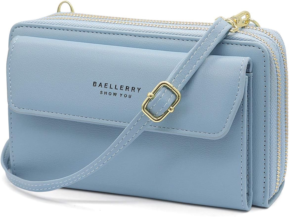 Mala Crossbody Para Telemóvel Com Alça - Carteira Com 12 Ranhuras Para Cartão - Azul