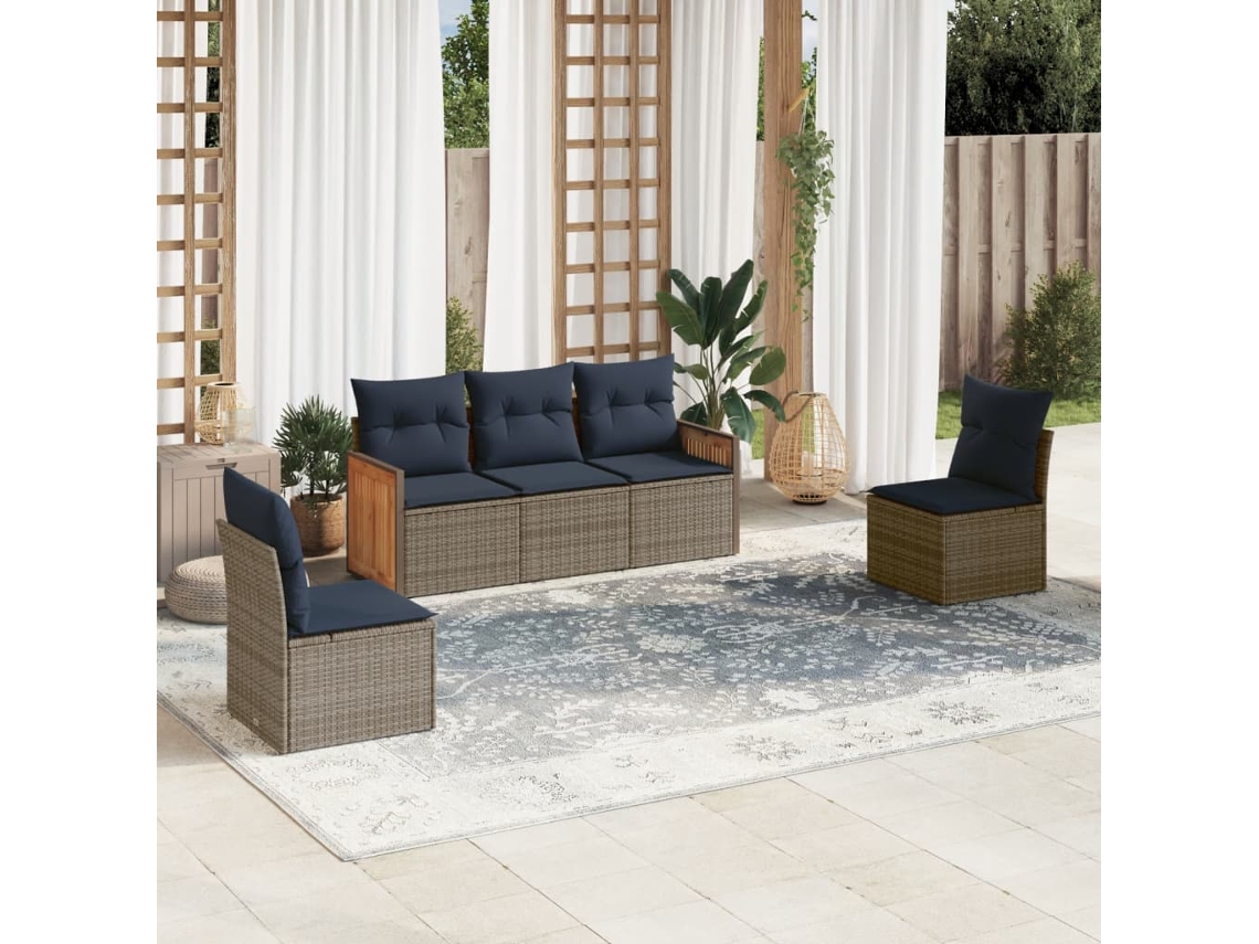 Vidaxl Conjunto De Sofá De Jardim De 5 Peças Com Almofadas Em Rattan Sintético Cinza