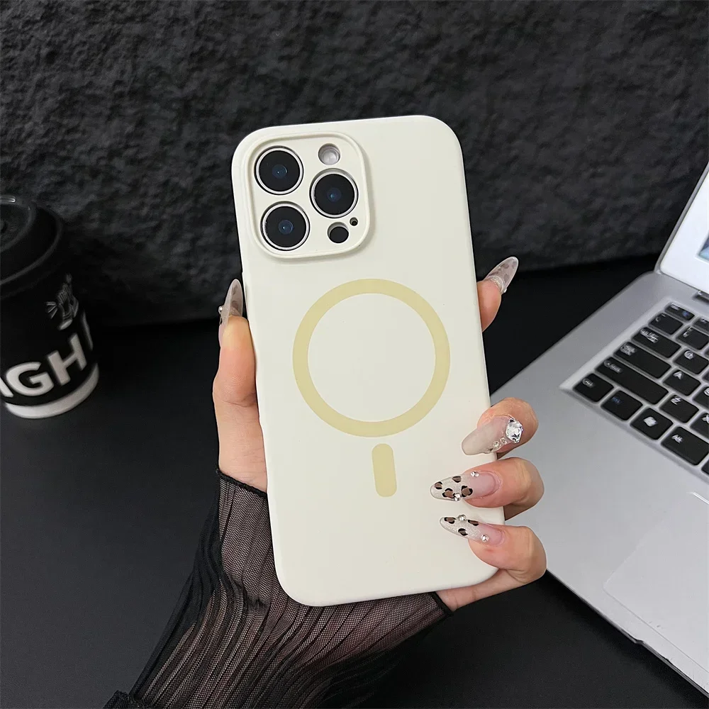Capa Protetora Magnética Magsafe De Silicone Líquido Para Iphone (iphone 16 Plus, Branco Creme), Com Proteção Para A Lente.