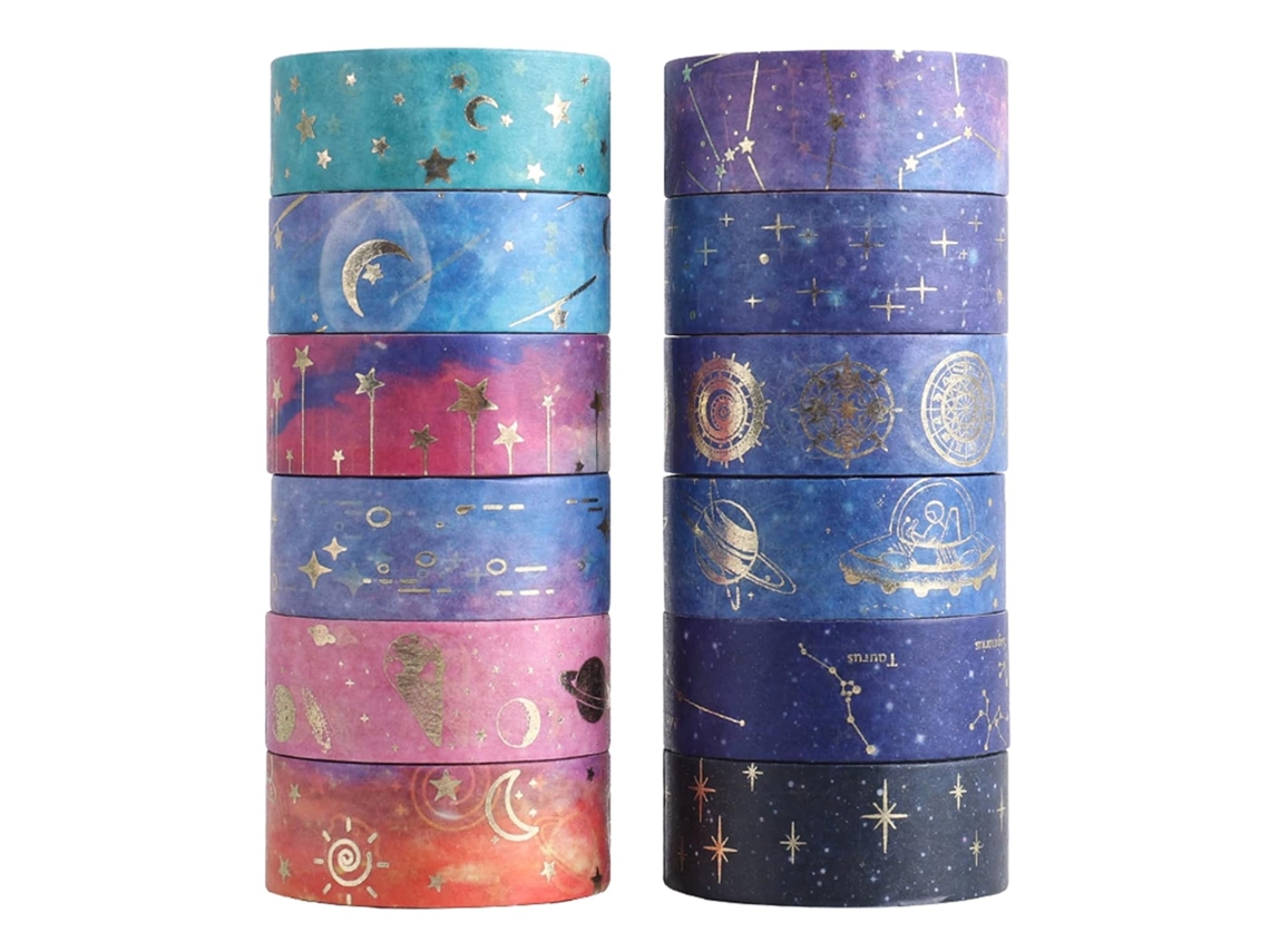 Fita Adesiva Washi, 12 Rolos, Decorativa Washi, Cor Roxa Galáxia, P