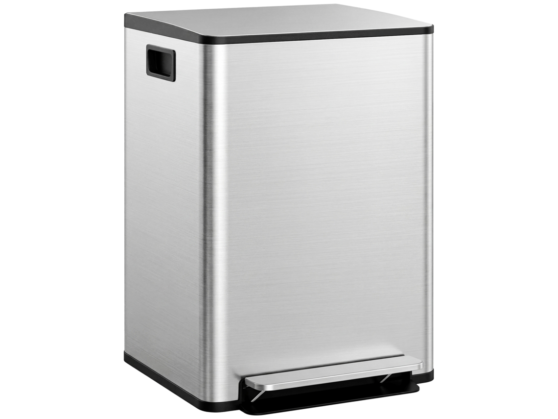 Balde de Lixo de Cozinha com 2 Compartimentos 2x30l Pedal Fechamento Suave e Cubo Amovível Prata Ge