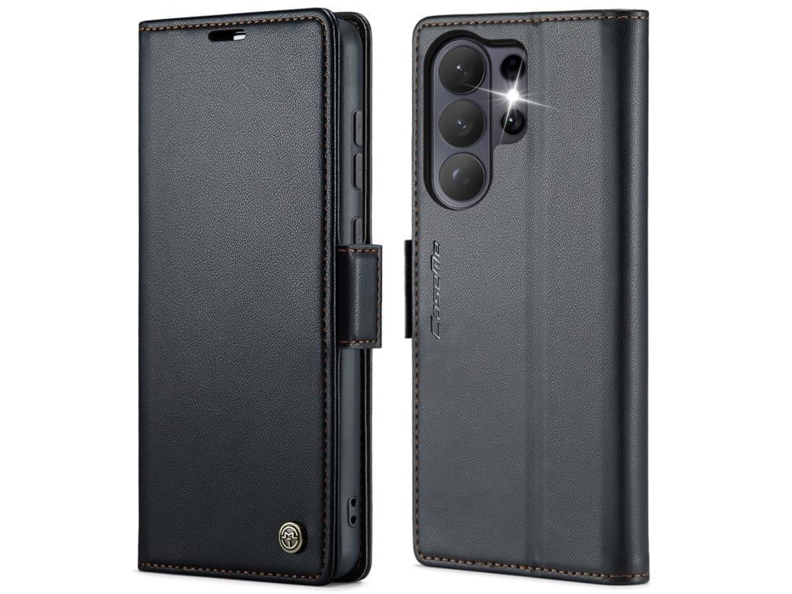 Capa Para Samsung Galaxy S26 Ultra 5g De Couro Com Fecho Borboleta Textura De Lichia E Proteção Rfid Antirroubo Preta