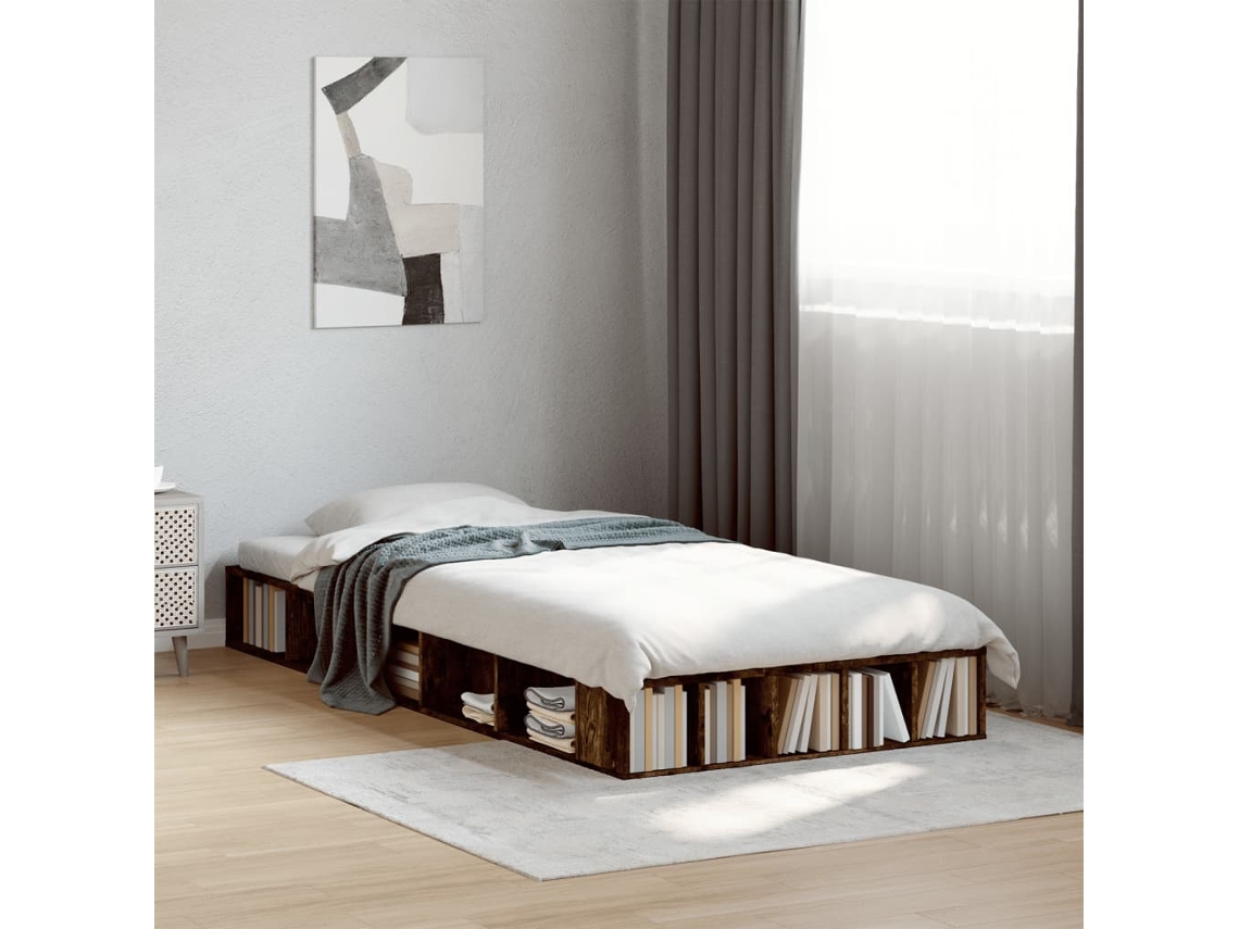 Vidaxl Estrutura Cama 90x200 Cm Derivados De Madeira Carvalho Fumado