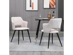 Conjunto De 2 Cadeiras De Sala De Jantar Assento Em Tecido Bege, Pés Em Metal Preto Estilo Escandinavo Para Cozinha Escritório Meubles Cosy