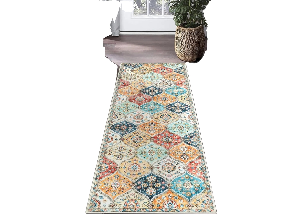 Tapete Runner, Padrão Geométrico, Base Antiderrapante, Estilo F, 60x230cm