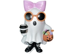 Estatueta De Resina De Uma Menina Fantasma Segurando Uma Xícara De Café Com Um Laço, Para Estantes