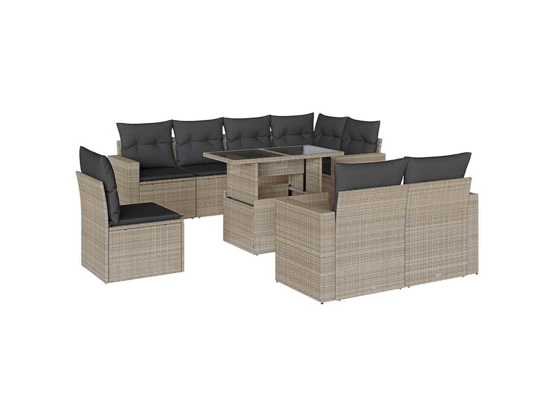 Conjunto de 9 Sofás Jardim com Almofadões Vime Pe Cinzento Claro MAISON EXCLUSIVE (90x200 cm)