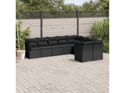 Jogo de Sofá 9 Peças P/ Jardim C/ Almofadões Vime Pe Preto Dkd Home Decor