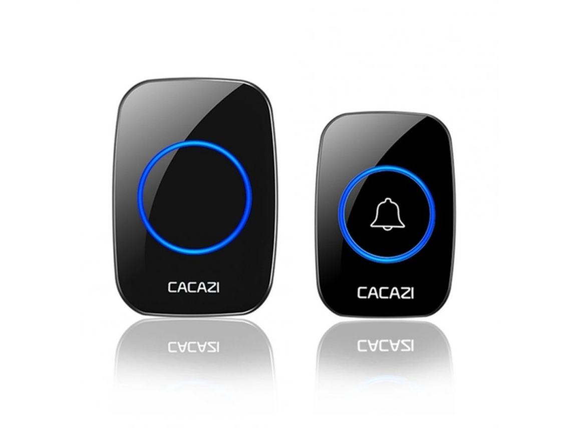 Cacazi Sem Fio À Prova D'Água Campainha 300M Alcance 0-110Db 5 Níveis Toques para Casa Inteligente Campainha Preta Plugue Da Ue