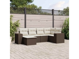Vidaxl 6 Pcs Conjunto De Sofás Jardim C/ Almofadões Vime Pe Castanho
