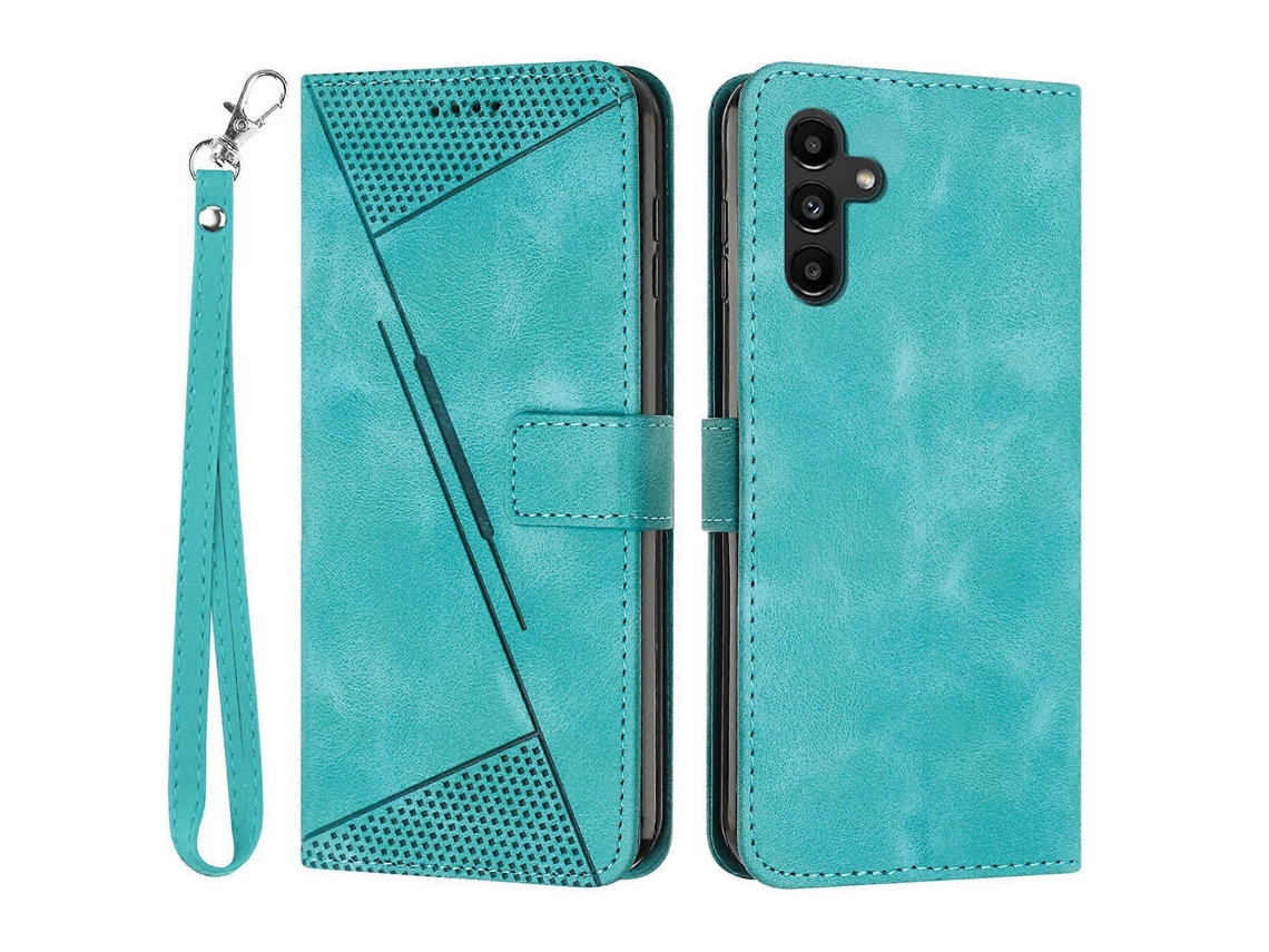 Capa De Couro Tkdaddy Para Samsung Galaxy S25 Fe Com Estampa Triangular E Alça De Mão, Verde