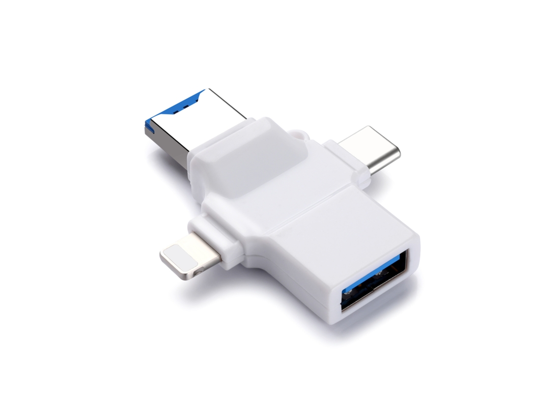 Leitor de cartão SD 3 em 1 para iPhone, Android, Mac, PC, câmera, branco HEXINYIGJLY