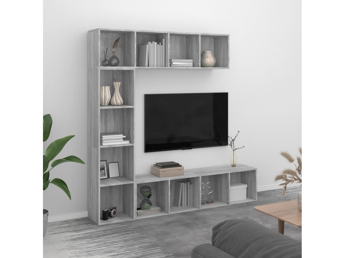 Vidaxl 3 Pcs Conjunto Estante/móvel Tv 180x30x180 Cm Cinzento Sonoma