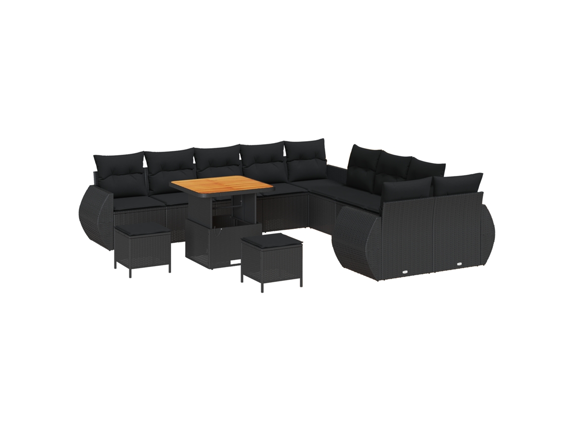 Conjunto 13 Sofá De Jardim Vidaxl Preto Vime Pe (80 X 80 X 71 Cm)