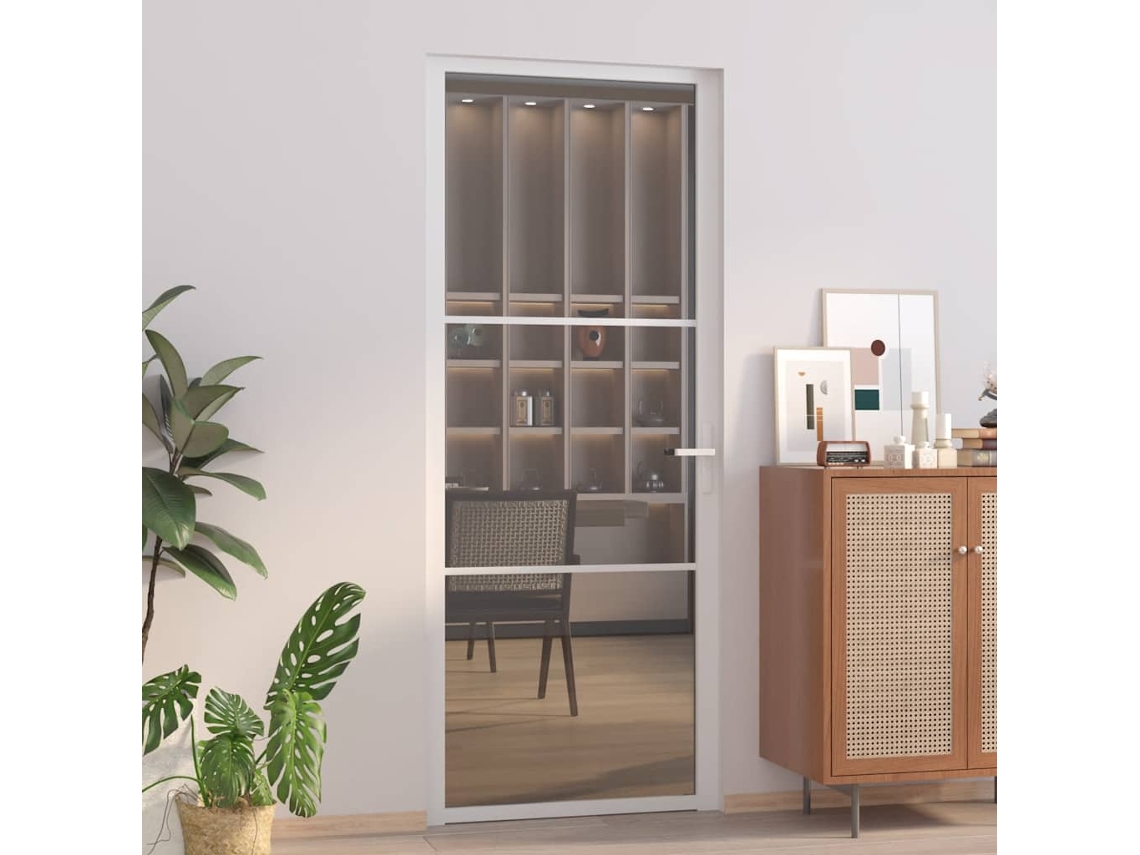 Vidaxl Porta De Interior 83x201,5 Cm Vidro Esg E Alumínio Branco