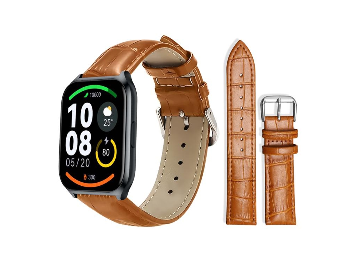 Bracelete para Xiaomi Haylou LS09b / LS05s / LS10 em couro com fivela de pino textura de bambu marrom claro XIAOMOYU