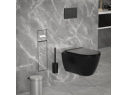 Suporte embutido LuxeBath de papel higiênico e escova com tampa em aço preto mate 60x20 cm