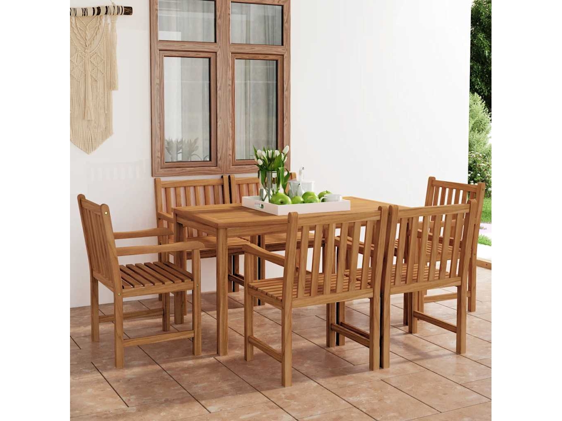 Vidaxl Conjunto De Jantar De Jardim De 7 Peças 140x80 Cm Madeira De Teca Maciça