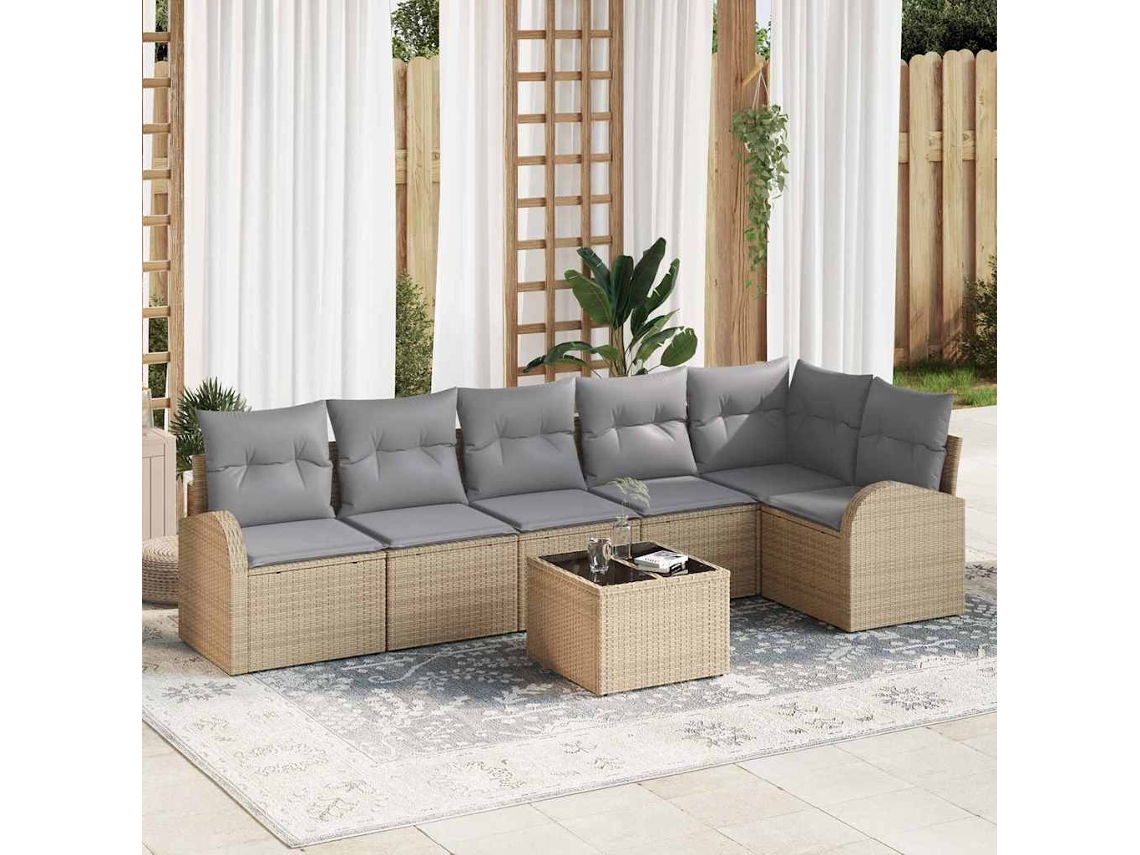 Vidaxl Conjunto De Sofá De Jardim 7 Unid. Bege E Cinza Claro Vime Pe
