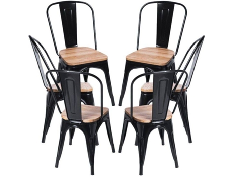 Pack 6 Cadeiras  Torix (Preto - 46 x 85 x 46 cm - Aço Reforçado - Madeira)