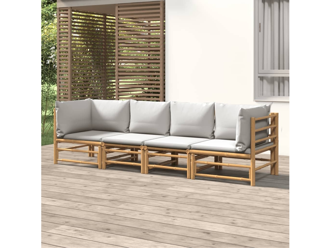 Vidaxl 4 Pcs Conj. Lounge De Jardim Bambu C/ Almofadões Cinzento-claro