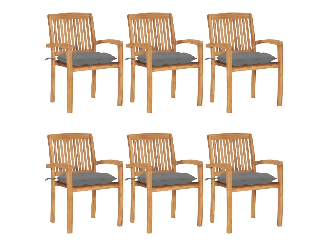Vidaxl Cadeiras De Jardim Empiháveis C/ Almofadões 6 Pcs Teca Maciça