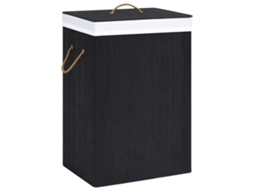 Cesto De Roupa Suja De Bambu Vidaxl Com 1 Compartimento, Preto, Para Organizar E Guardar Roupa Suja De Forma Prática