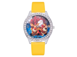 Relógio feminino de quartzo elegante com strass e pulseira de couro PU (amarelo)