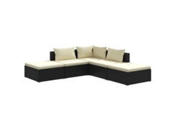 MAISON EXCLUSIVE Conjunto Lounge de Jardim 5 Pcs com Almofadões Vime Pe Preto