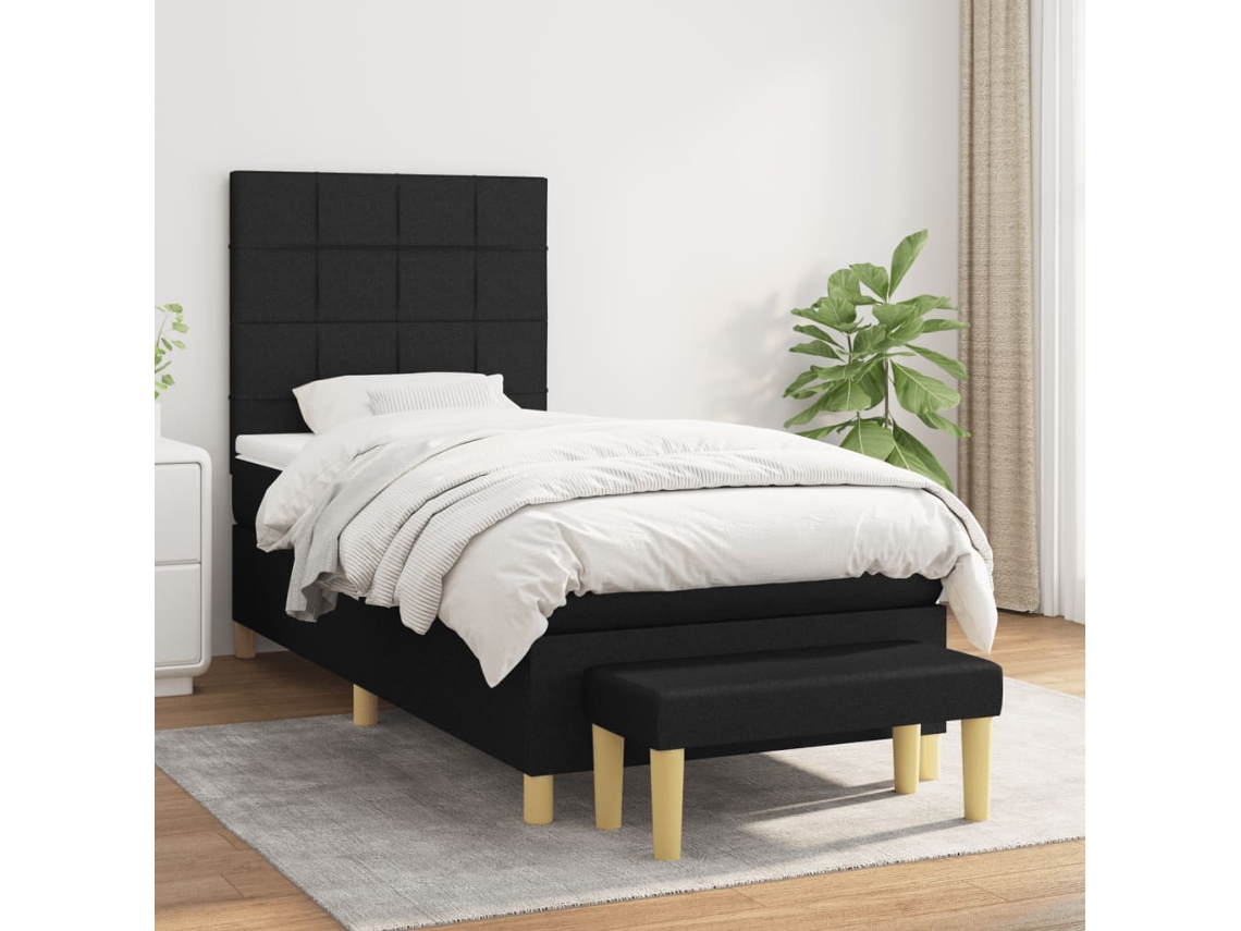 Cama Com Molas/colchão 80x200 Cm Tecido Preto