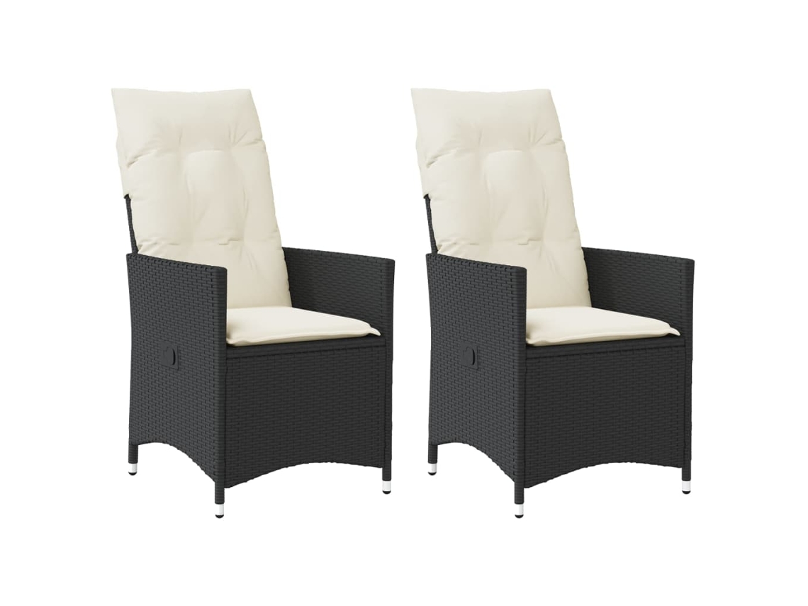 Cadeiras De Jardim Reclináveis C/ Almofadões 2pcs Vime Pe Preto Dkd Home Decor