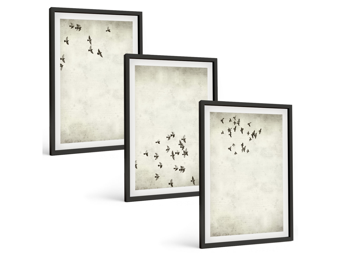 Pinturas Murais Modernas Pintura Minimalista De Pássaros Moldura Preta Quadros Para A Sala De Estar Espelharte (3 Piezas De 40x60 Cm)