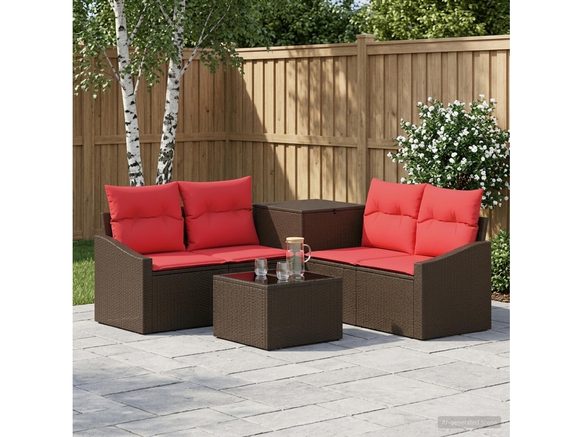 Vidaxl Conjunto De Sofás 6 Unid. Marrom E Vermelho